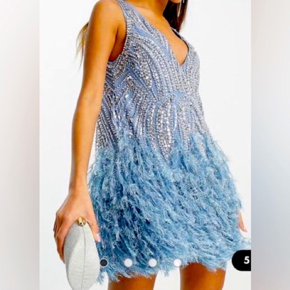 Embellished Blue Feather Dress